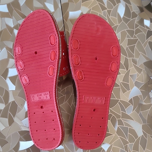 Red Rhinestone Slide Sandals - Picture 7 of 8